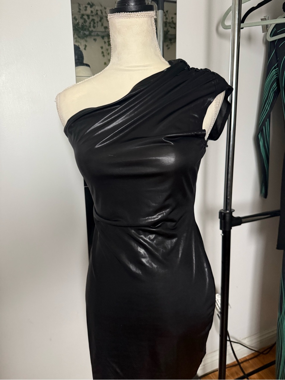 PrettyLittleThing Black One-Shoulder Faux Leather Dress